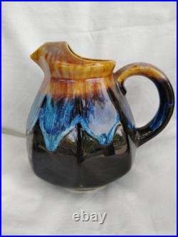 Ancien pichet carafe vase faience irisee gres flamme ceramique bleu art deco