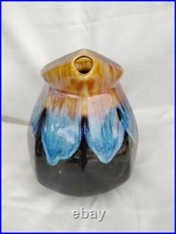Ancien pichet carafe vase faience irisee gres flamme ceramique bleu art deco