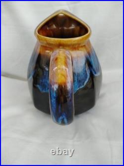 Ancien pichet carafe vase faience irisee gres flamme ceramique bleu art deco