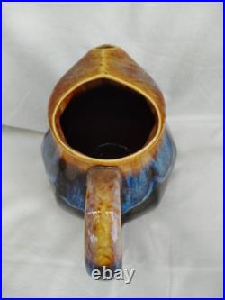 Ancien pichet carafe vase faience irisee gres flamme ceramique bleu art deco