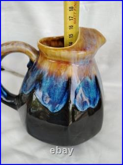 Ancien pichet carafe vase faience irisee gres flamme ceramique bleu art deco