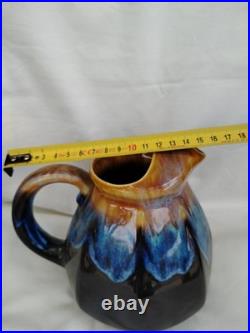 Ancien pichet carafe vase faience irisee gres flamme ceramique bleu art deco
