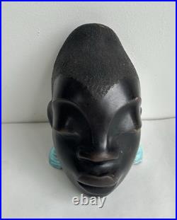 Ancien statue céramique art deco tête femme africaine signé Léopold Anzengruber