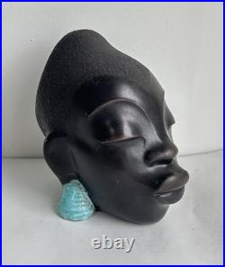 Ancien statue céramique art deco tête femme africaine signé Léopold Anzengruber