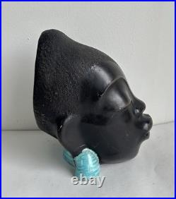 Ancien statue céramique art deco tête femme africaine signé Léopold Anzengruber