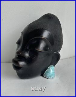 Ancien statue céramique art deco tête femme africaine signé Léopold Anzengruber