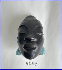 Ancien statue céramique art deco tête femme africaine signé Léopold Anzengruber