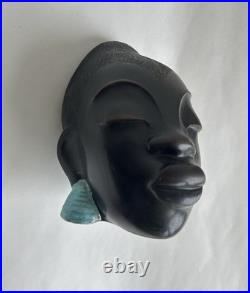 Ancien statue céramique art deco tête femme africaine signé Léopold Anzengruber