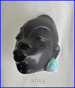 Ancien statue céramique art deco tête femme africaine signé Léopold Anzengruber