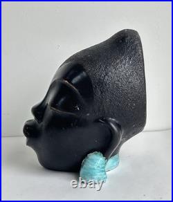 Ancien statue céramique art deco tête femme africaine signé Léopold Anzengruber