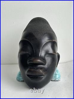 Ancien statue céramique art deco tête femme africaine signé Léopold Anzengruber Ancien statue céramique art deco tête femme africaine signé Léopold Anzengruber