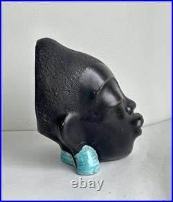 Ancien statue céramique art deco tête femme africaine signé Léopold Anzengruber