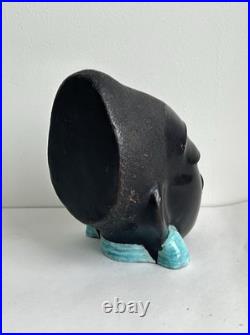 Ancien statue céramique art deco tête femme africaine signé Léopold Anzengruber