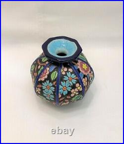 Ancien vase ART DECO émaux de LONGWY estampillé Signé 11 cm Céramique Faïence