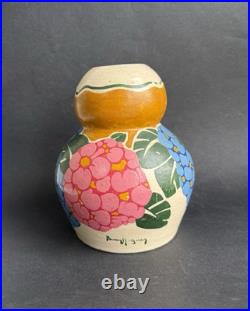 Ancien vase Art Deco céramique signé BETZY AUGERON vers 1930 décor floral France Ancien vase Art Deco céramique signé BETZY AUGERON vers 1930 décor floral France