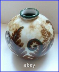 Ancien vase boule Camille Tharoud Art Deco ceramique Limoges années 30 fougères
