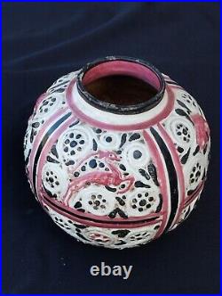Ancien vase boule art deco ceramique antilope cazaux Poterie