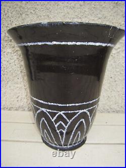 Ancien vase cache pot signé Kaza France FF Art déco céramiques craquelée
