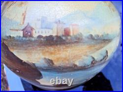 Ancien vase céramique art-déco décor de paysage signature à identifier