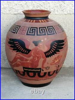 Ancien vase decor grec femme Nue STAUFFER BERN céramique nude woman art déco