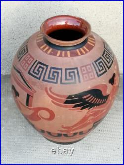 Ancien vase decor grec femme Nue STAUFFER BERN céramique nude woman art déco