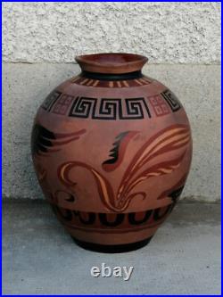 Ancien vase decor grec femme Nue STAUFFER BERN céramique nude woman art déco