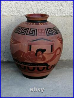 Ancien vase decor grec femme Nue STAUFFER BERN céramique nude woman art déco