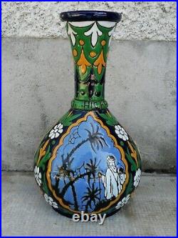 Ancien vase émaux 1930 céramique souvenir Alger art déco style longwy