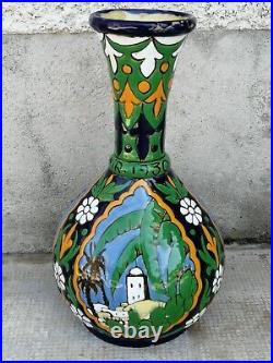 Ancien vase émaux 1930 céramique souvenir Alger art déco style longwy
