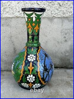 Ancien vase émaux 1930 céramique souvenir Alger art déco style longwy