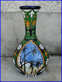 Ancien vase émaux 1930 céramique souvenir Alger art déco style longwy