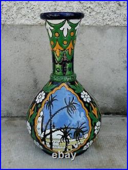 Ancien vase émaux 1930 céramique souvenir Alger art déco style longwy