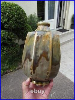 Ancien vase en céramique flammé de BADY à Saint Amand ht 23.5 cm art déco