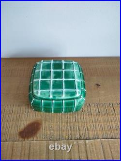 Ancienne Boîte en Céramique LONGCHAMP France 1662 Carré Vert Rayures Art Déco