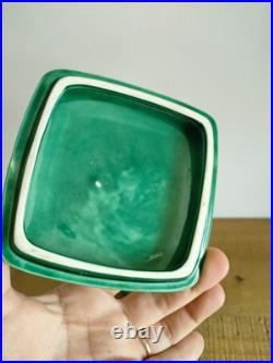 Ancienne Boîte en Céramique LONGCHAMP France 1662 Carré Vert Rayures Art Déco