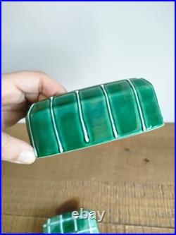 Ancienne Boîte en Céramique LONGCHAMP France 1662 Carré Vert Rayures Art Déco