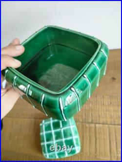 Ancienne Boîte en Céramique LONGCHAMP France 1662 Carré Vert Rayures Art Déco