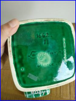 Ancienne Boîte en Céramique LONGCHAMP France 1662 Carré Vert Rayures Art Déco