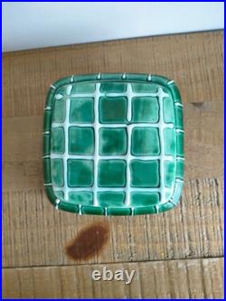 Ancienne Boîte en Céramique LONGCHAMP France 1662 Carré Vert Rayures Art Déco