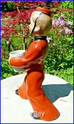 Ancienne Figurine Groom Spirou Bouteille Art Déco En Porcelaine Céramique