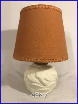 Ancienne Lampe Vase Boule ART DECO Céramique Crème + Abat-Jour Orange Vintage