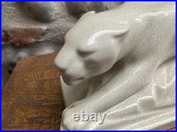 Ancienne PANTHÈRE céramique craquelée art déco signée E. SIEGL animal panther