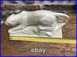 Ancienne PANTHÈRE céramique craquelée art déco signée E. SIEGL animal panther