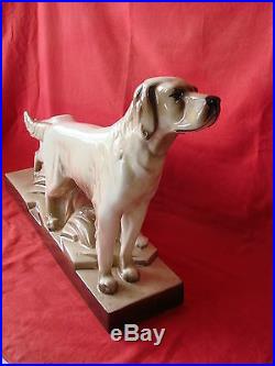 Ancienne Sculpture Ceramique Art Deco Chien Setter / St Radegonde Lefrancois