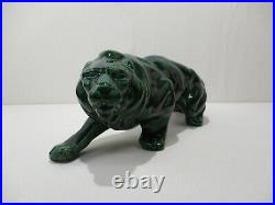 Ancienne Statue Animaliere Lion En Faience Ceramique French Art Deco Ceramic