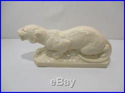 Ancienne Statue Animaliere Panthere Faience Sarreguemines Ceramique Art Deco