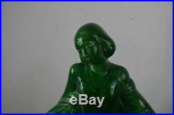 Ancienne Statue Art Deco Barbotine Faïence Céramique Numéroté Pas Bronze