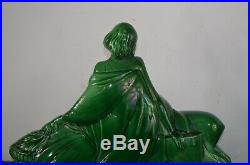 Ancienne Statue Art Deco Barbotine Faïence Céramique Numéroté Pas Bronze