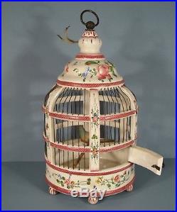 Ancienne Suspension Vintage Luminaire Cage A Oiseaux En Céramique Plafonnier