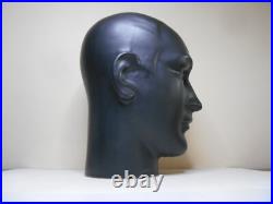 Ancienne Tête Marotte Porte Chapeau Céramique Noir Mat Visage Homme Art Déco Ancienne Tête Marotte Porte Chapeau Céramique Noir Mat Visage Homme Art Déco